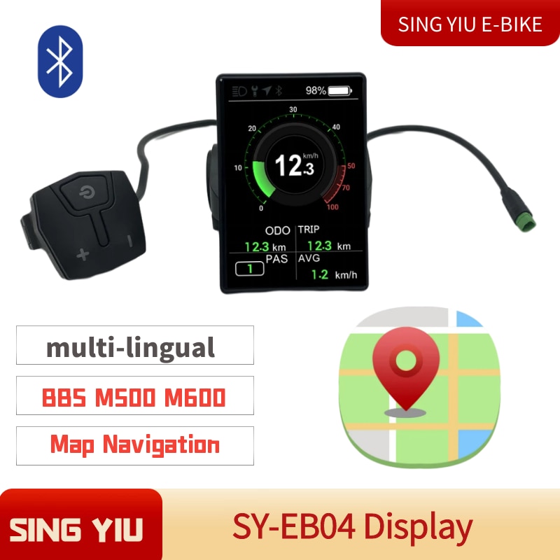 SING YIU EBIKE Bafang mid-mounted bluetooth display map navigation BBS M500 M600 M510 LCD color display multi-language  UART CAN